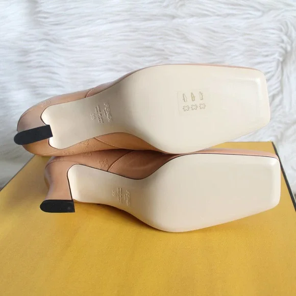 Fendi Ffreedom Karligraphy Blush Beige Leather Square Toe Ankle Boots. With